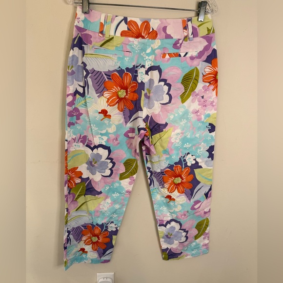 Talbots preppy pastel floral cropped pants zip button flat front back pockets 10 - Picture 2 of 10